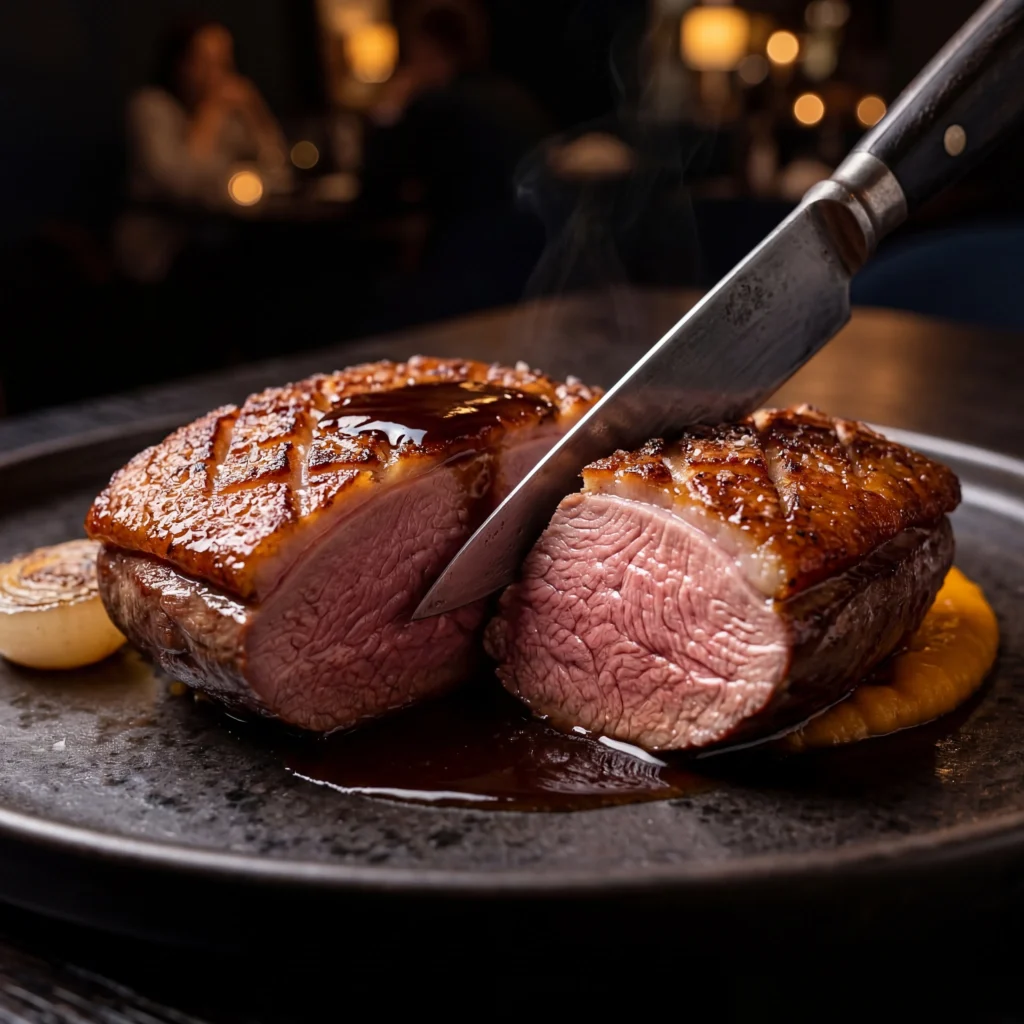 pierś z kaczki przekrój soczyste mięso fine dining restauracja